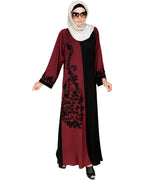 Wanderlust Embroidery Dubai Style Abaya Wine & Black