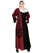 Wanderlust Embroidery Dubai Style Abaya Wine & Black