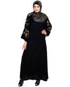 Alluring Floral Embroidery Dubai Style Abaya Black