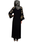 Alluring Floral Embroidery Dubai Style Abaya Black