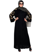 Alluring Floral Embroidery Dubai Style Abaya Black