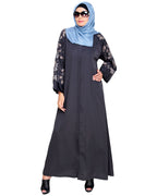 Alluring Floral Embroidery Dubai Style Abaya Dark Grey