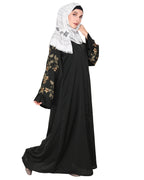 Alluring Floral Embroidery Dubai Style Abaya Olive Green