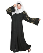 Alluring Floral Embroidery Dubai Style Abaya Olive Green