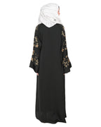 Alluring Floral Embroidery Dubai Style Abaya Olive Green