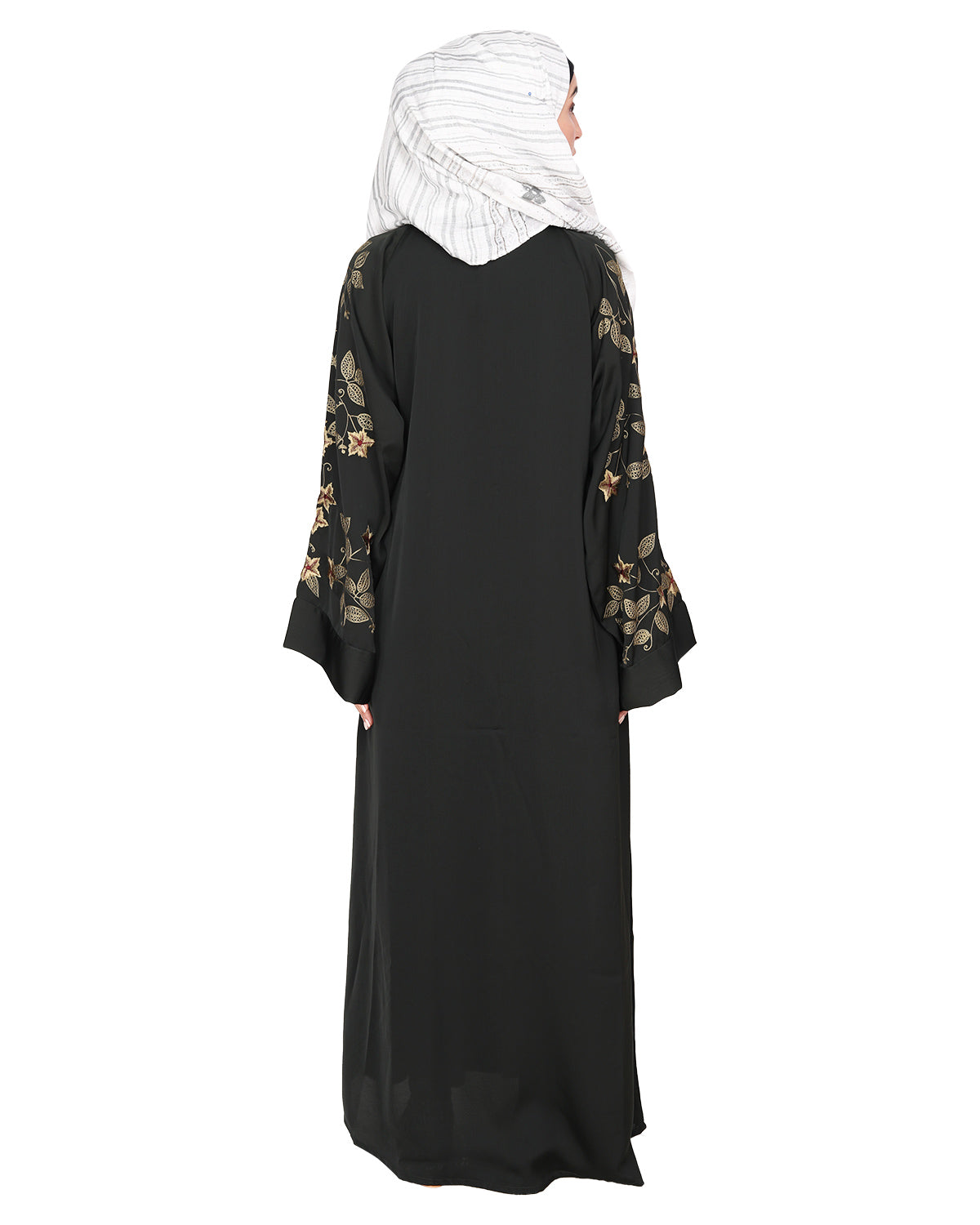 Alluring Floral Embroidery Dubai Style Abaya Olive Green