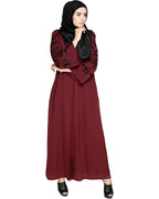 Alluring Floral Embroidery Dubai Style Abaya Wine