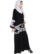 Floral Lace Embroidered Dubai Style Abaya Black