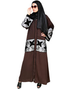 Floral Lace Embroidered Dubai Style Abaya Dark Brown