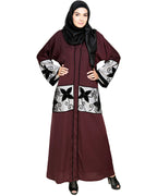 Floral Lace Embroidered Dubai Style Abaya Deep Wine