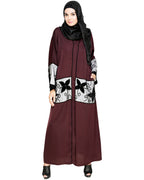 Floral Lace Embroidered Dubai Style Abaya Deep Wine