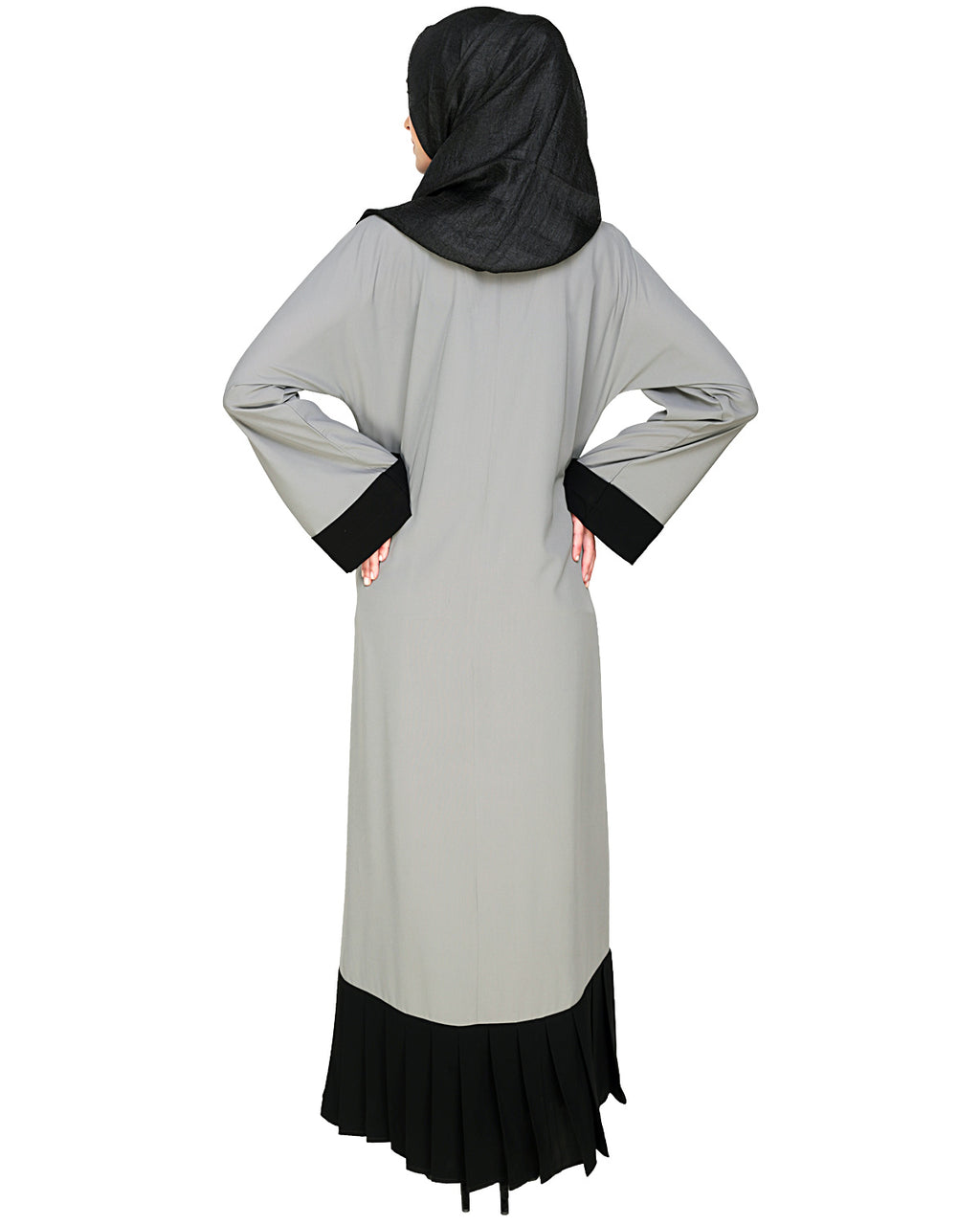 Pleated Bliss Dubai Style Abaya Grey & Black