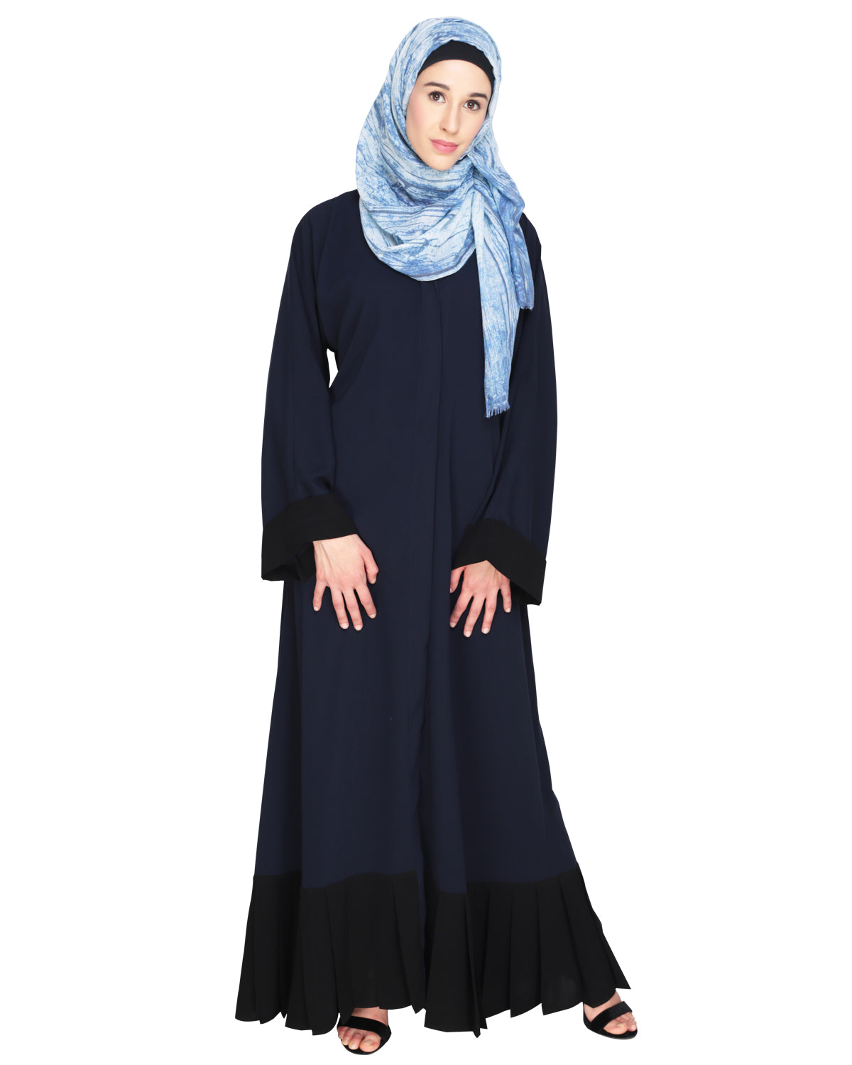 Pleated Bliss Dubai Style Abaya Navy Black