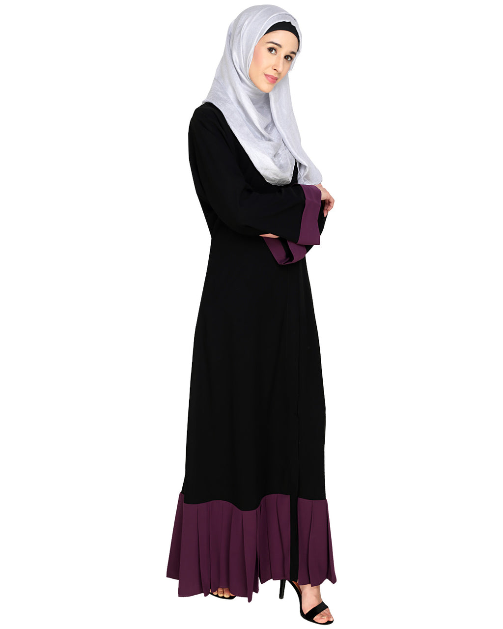 Pleated Bliss Dubai Style Abaya Purple & Black