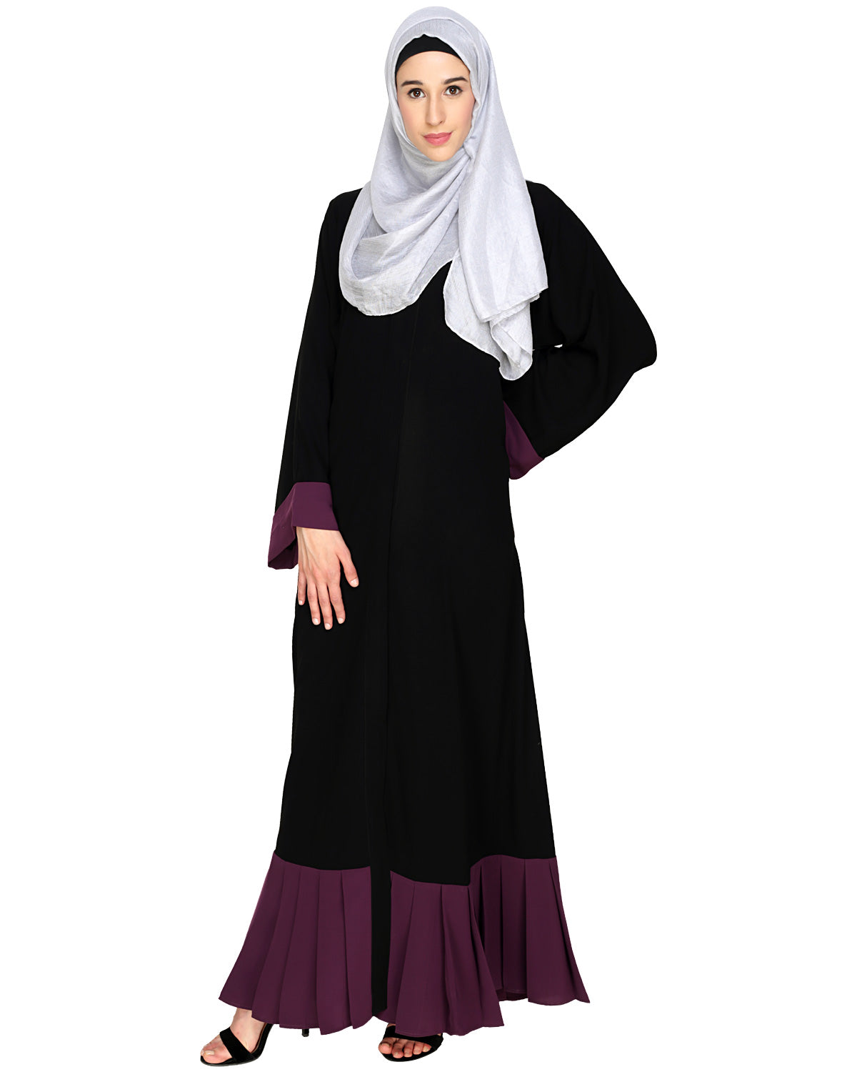Pleated Bliss Dubai Style Abaya Purple & Black