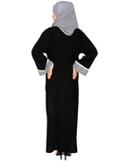 Triple Color Block White Dubai Style Abaya Grey & Black
