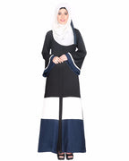 Triple Color Block White Dubai Style Abaya Olive & Black