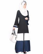 Triple Color Block White Dubai Style Abaya Olive & Black