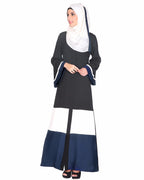 Triple Color Block White Dubai Style Abaya Olive & Black