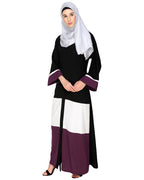 Triple Color Block White Dubai Style Abaya Purple & Black