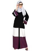 Triple Color Block White Dubai Style Abaya Purple & Black