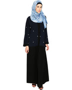 Pearl Delight Dubai Style Abaya Black & Blue