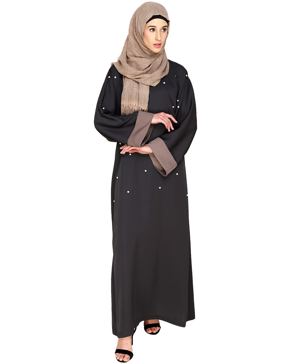 Pearl Delight Dubai Style Abaya Dark Grey