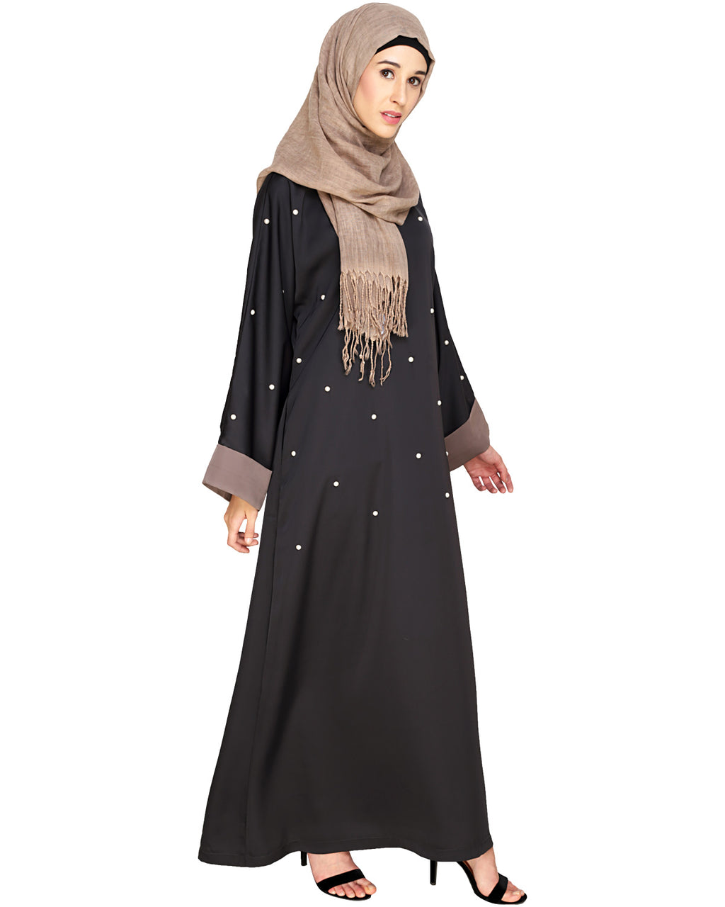 Pearl Delight Dubai Style Abaya Dark Grey