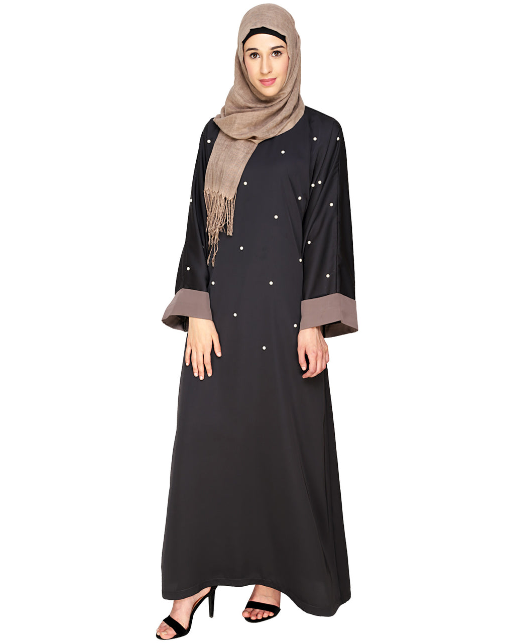 Pearl Delight Dubai Style Abaya Dark Grey