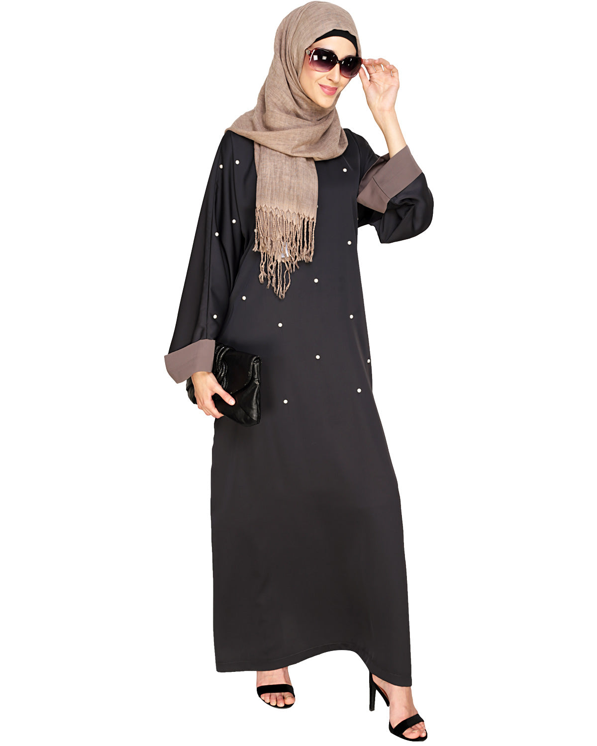 Pearl Delight Dubai Style Abaya Dark Grey