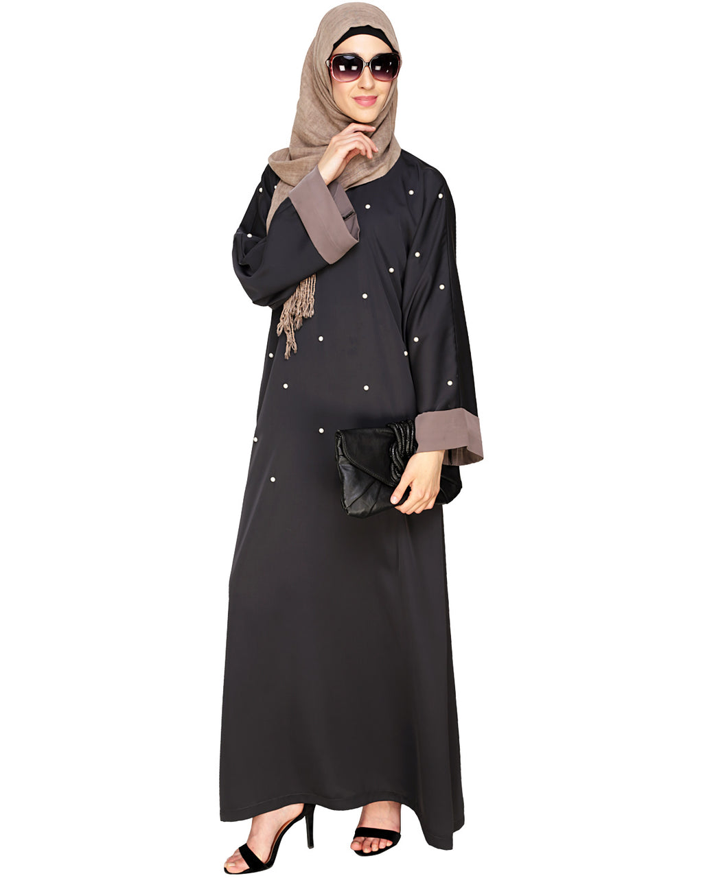 Pearl Delight Dubai Style Abaya Dark Grey