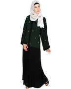 Pearl Delight Dubai Style Abaya Black & Green