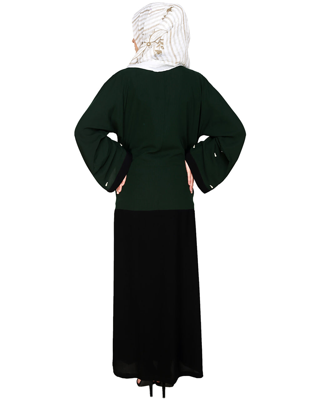 Pearl Delight Dubai Style Abaya Black & Green