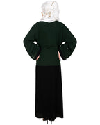 Pearl Delight Dubai Style Abaya Black & Green