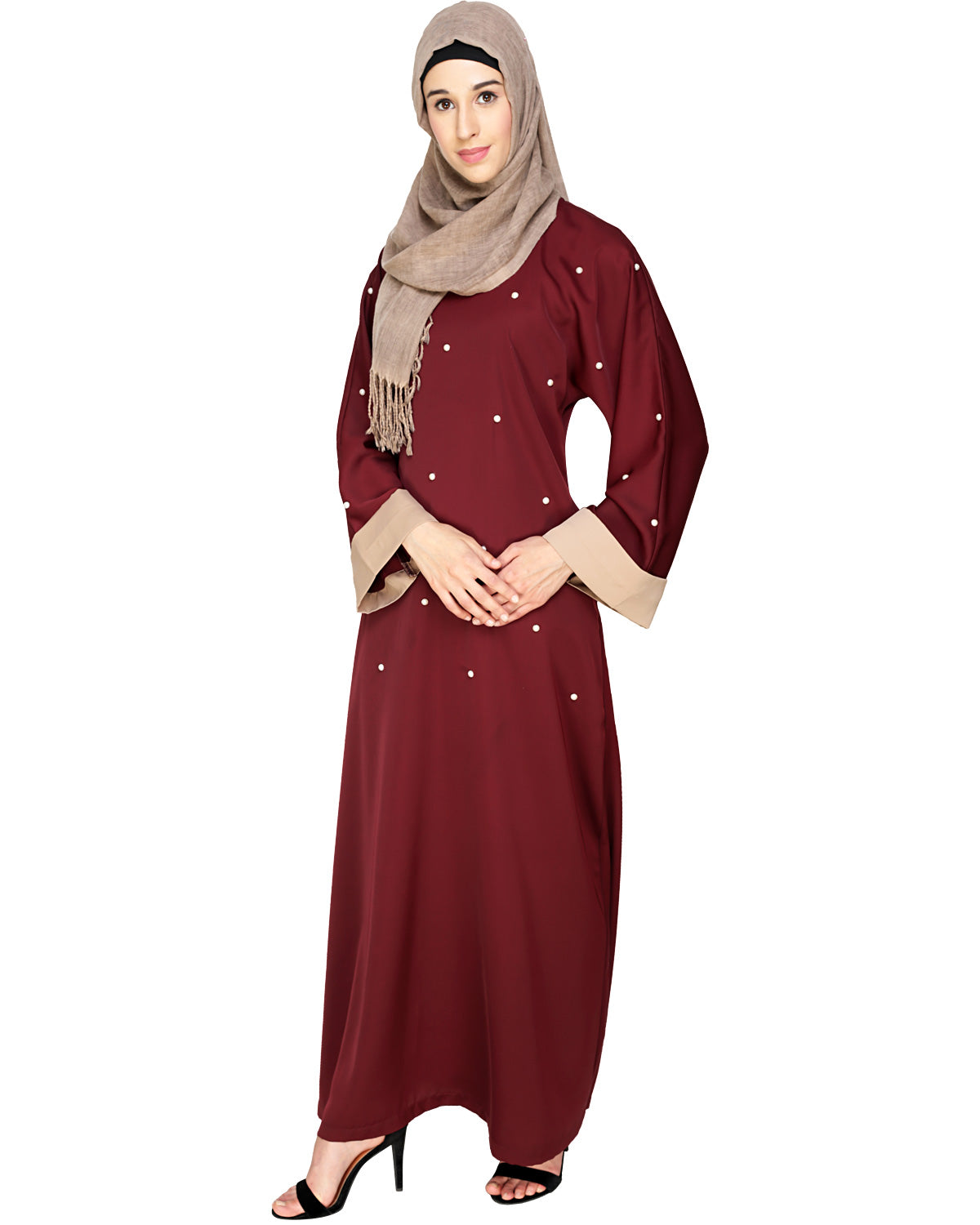 Pearl Delight Dubai Style Abaya Wine