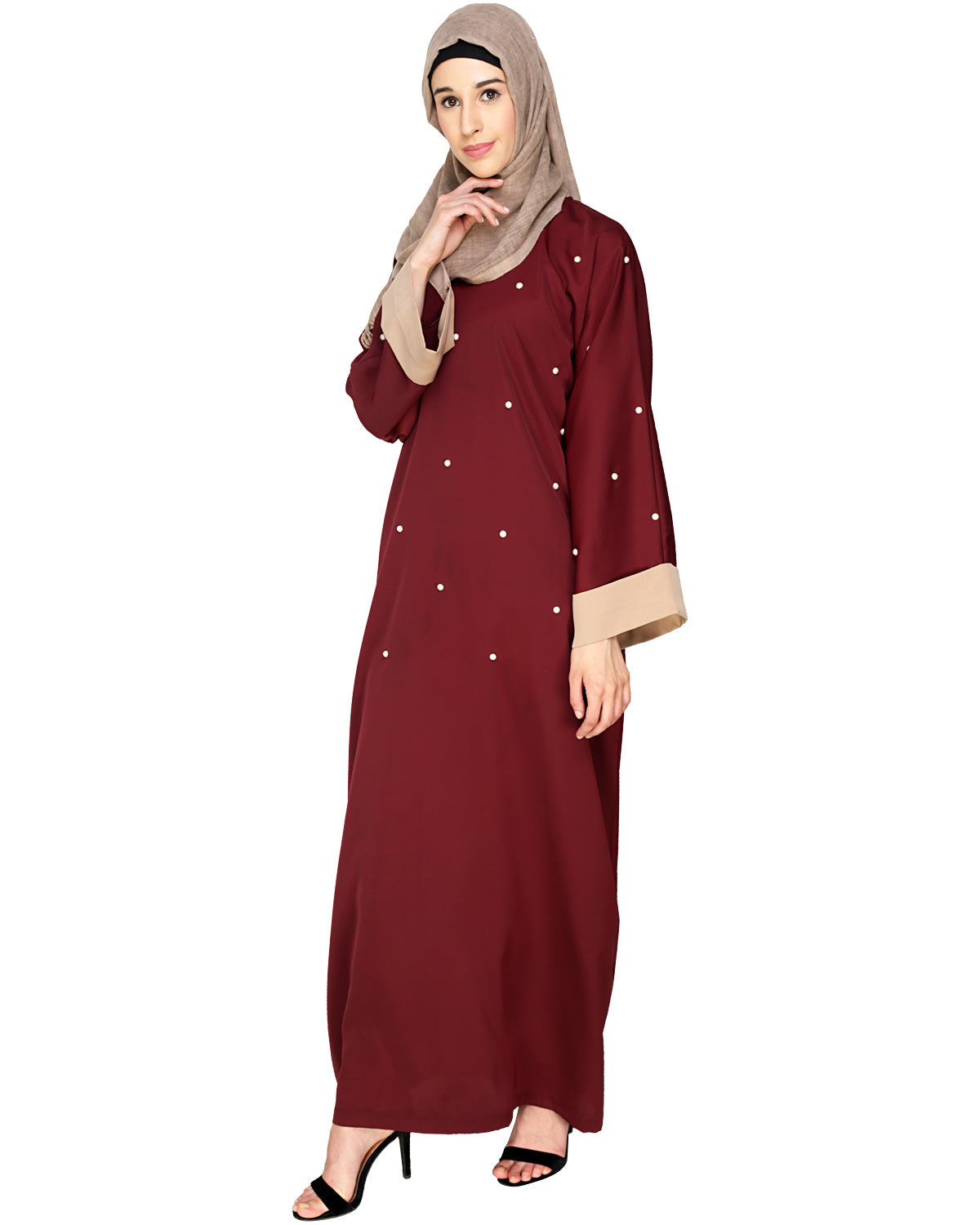 Pearl Delight Dubai Style Abaya Wine