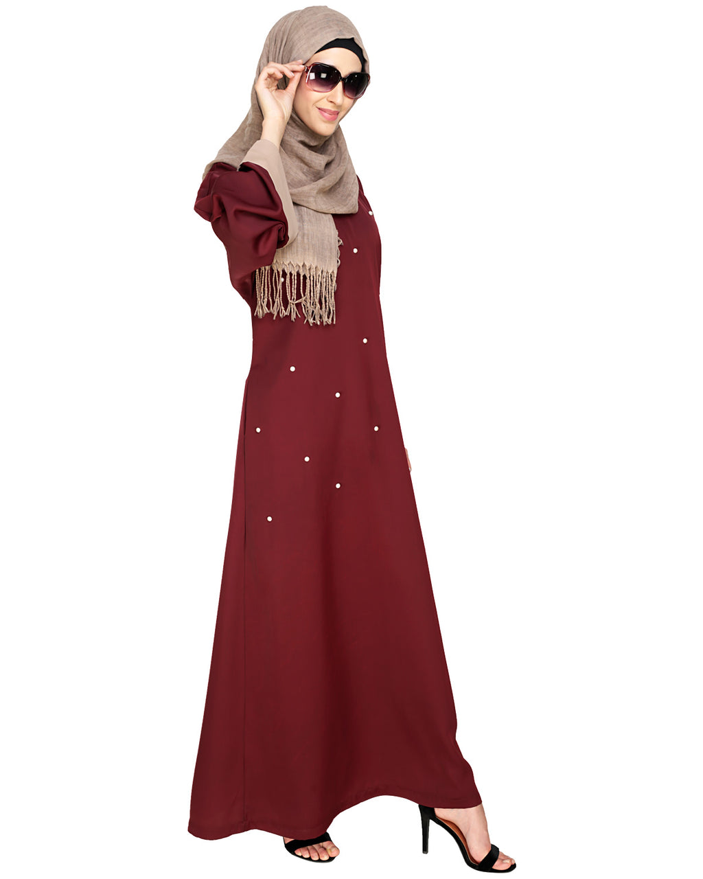 Pearl Delight Dubai Style Abaya Wine