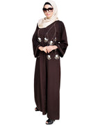 Hanging Tulip Embroidered Dubai Style Abaya Brown