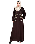 Hanging Tulip Embroidered Dubai Style Abaya Brown
