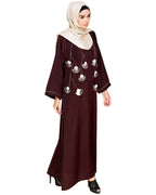 Hanging Tulip Embroidered Dubai Style Abaya Brown
