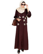 Hanging Tulip Embroidered Dubai Style Abaya Brown