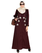 Hanging Tulip Embroidered Dubai Style Abaya Brown