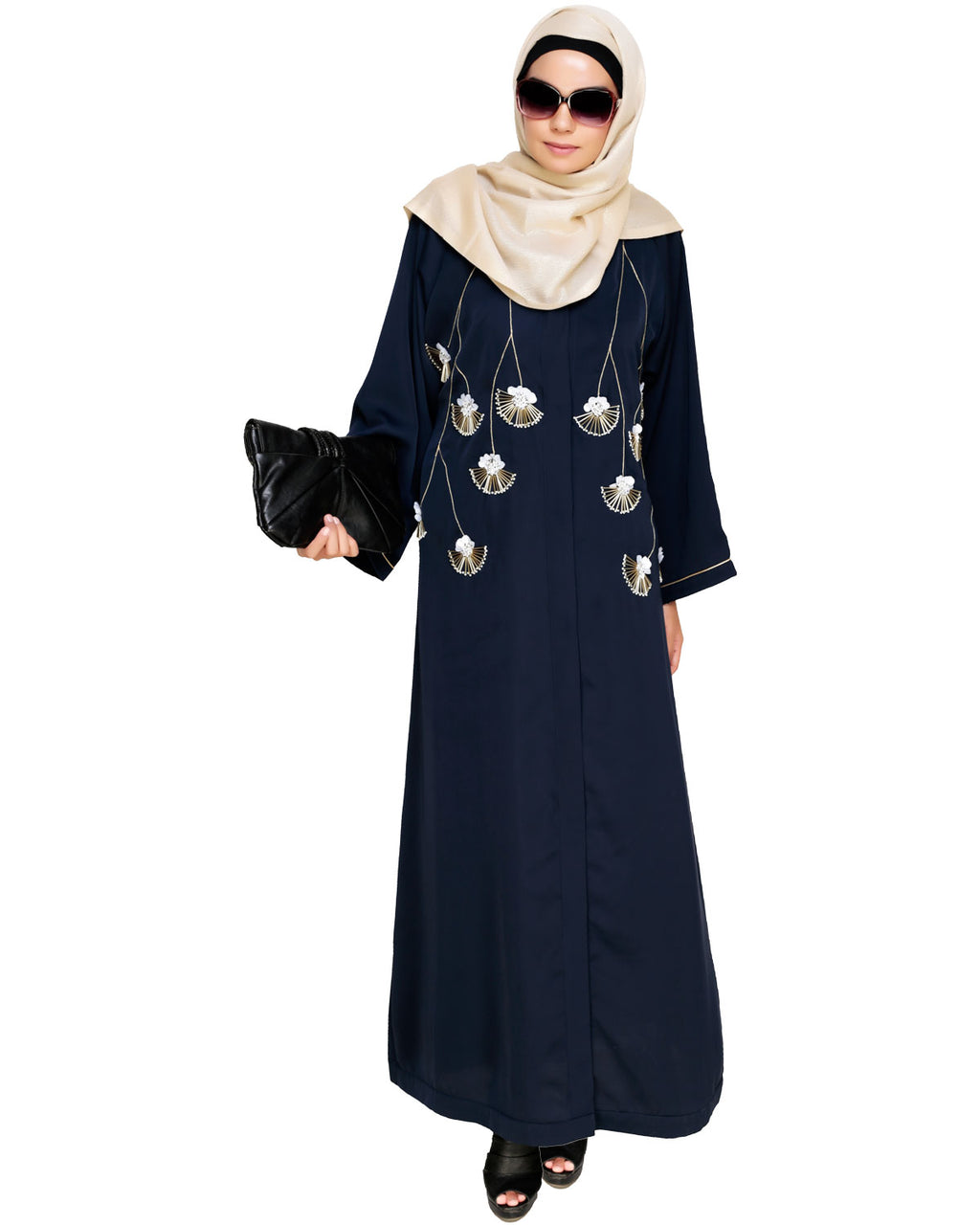 Hanging Tulip Embroidered Dubai Style Abaya Oak Brown