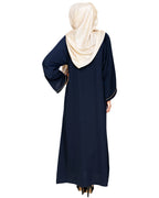 Hanging Tulip Embroidered Dubai Style Abaya Dark Blue