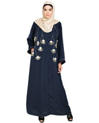 Hanging Tulip Embroidered Dubai Style Abaya Dark Blue