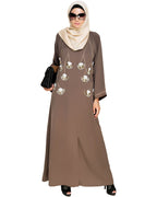 Hanging Tulip Embroidered Dubai Style Abaya Oak Brown