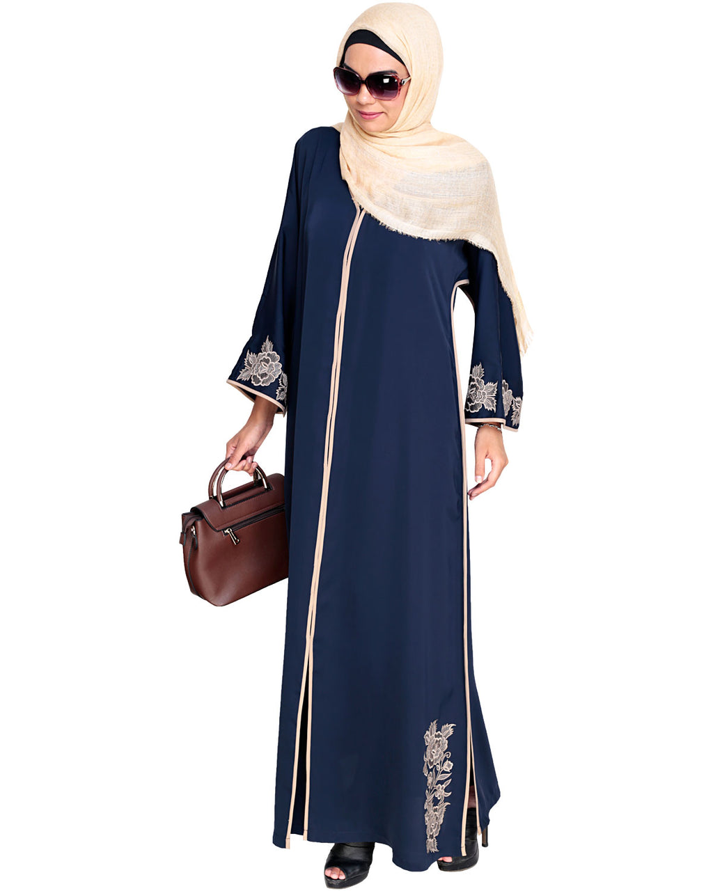 Bewitching Floral Dubai Style Embroidered Abaya Blue