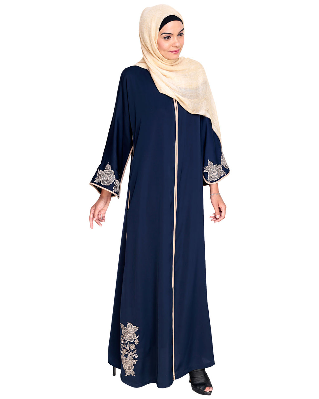 Bewitching Floral Dubai Style Embroidered Abaya Blue