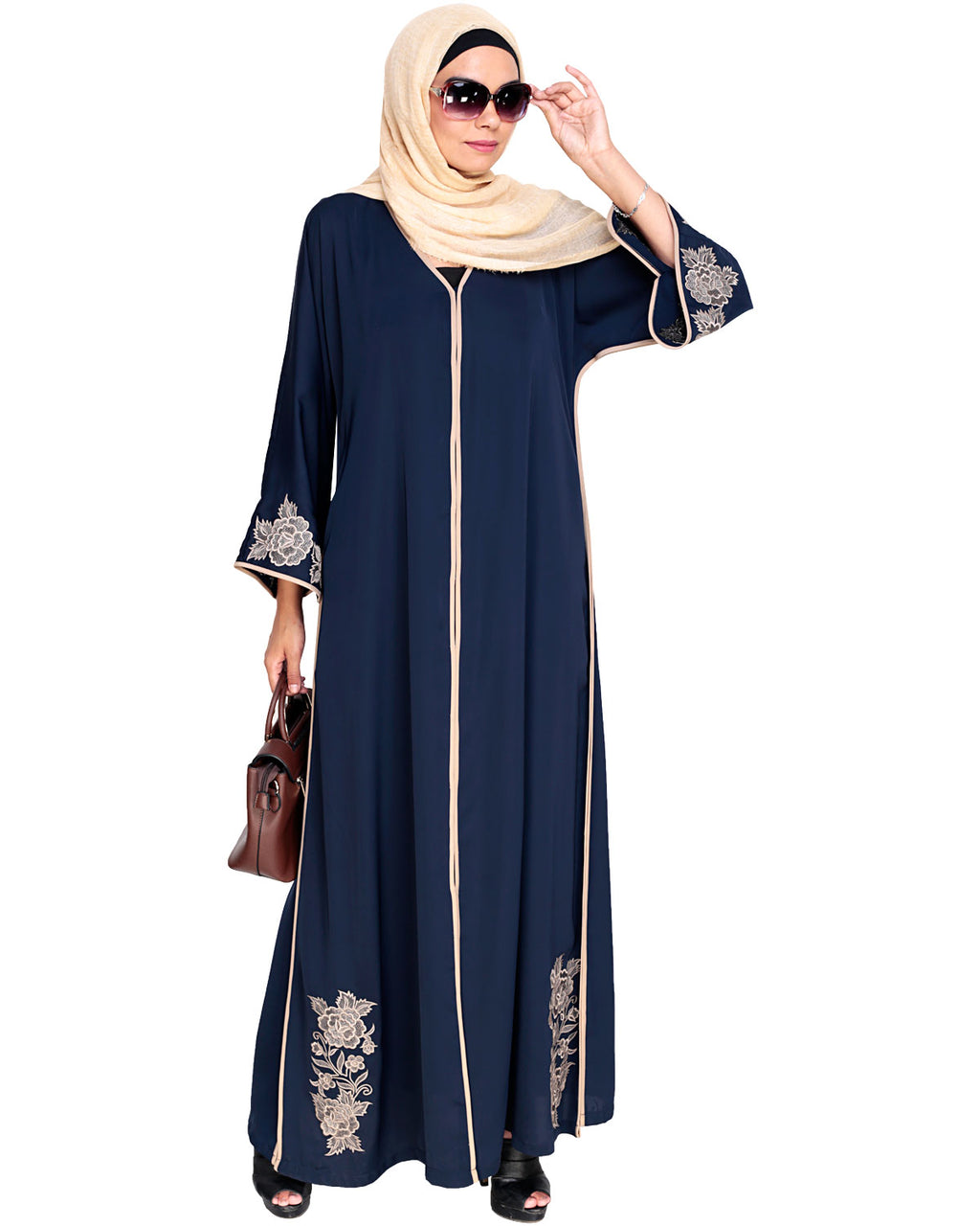 Bewitching Floral Dubai Style Embroidered Abaya Blue