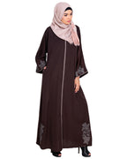 Bewitching Floral Dubai Style Embroidered Abaya Brown